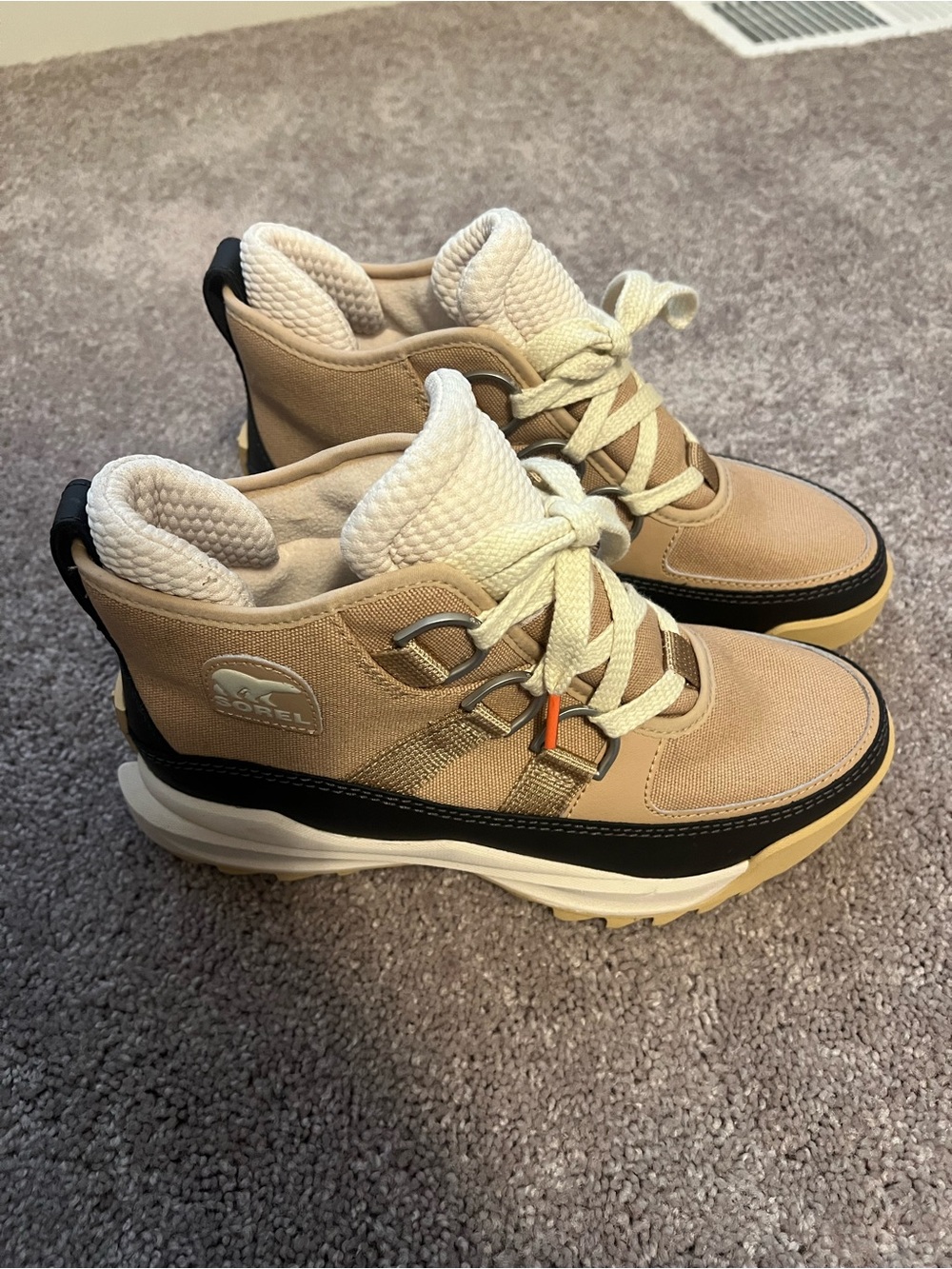 Sorel Two-Tone Beige and Black Platform Hiking Sneakers